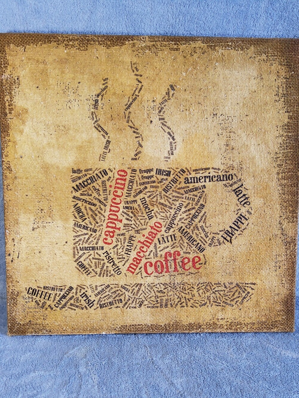 Burlap Coffee Wall Art Typography Print 16x16 Canvas Pic Decor Kitchen Rustic
